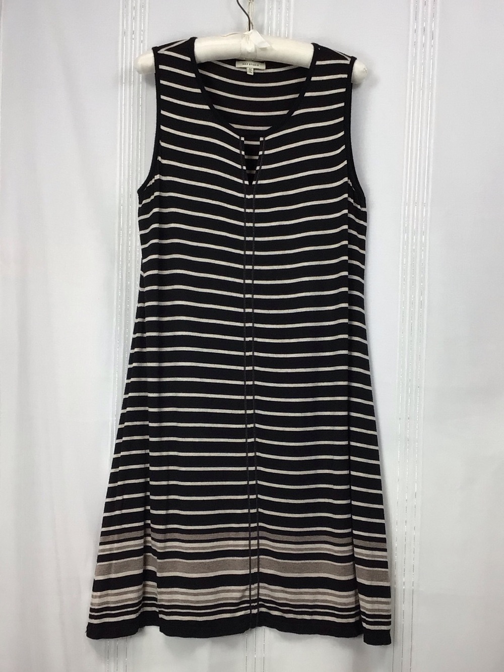 Max Studio Black and Cream Striped Sleeveless A-Line Dress Sz.M